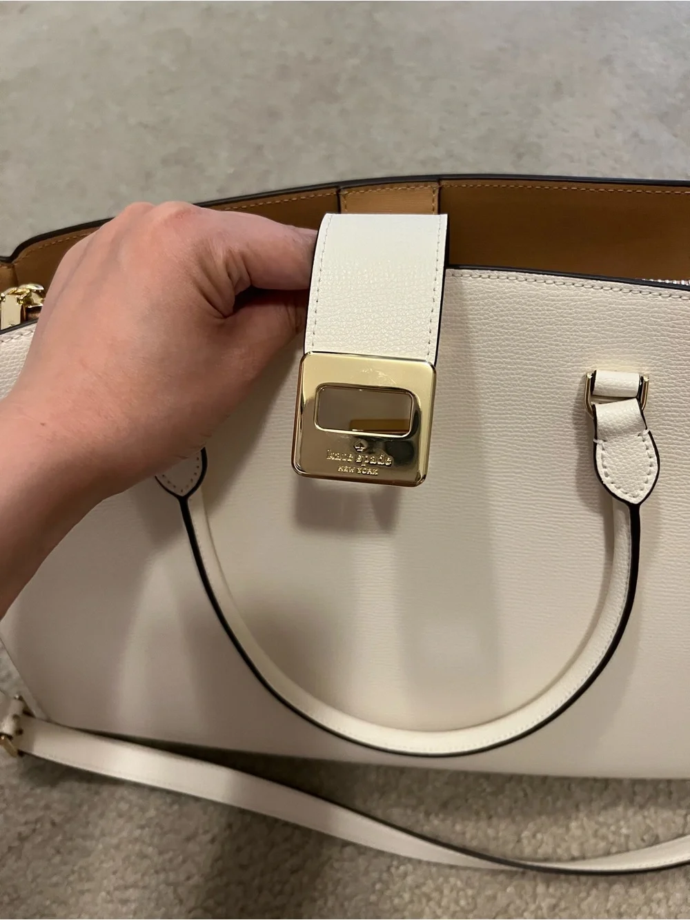 Kate Spade Cream Structured Tote Handbag with Gold Hardware